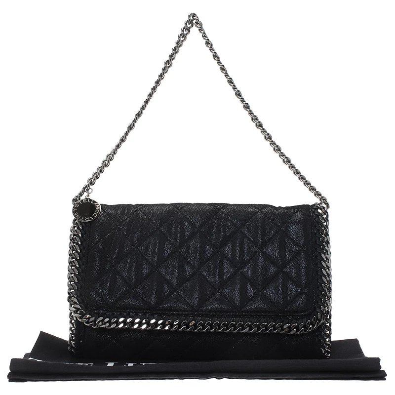 Stella McCartney Black Quilted Faux Leather Falabella Shaggy Deer Flap Bag For Women 17 Stella McCartney Black Quilted Faux Leather Falabella Shaggy Deer Flap Bag For Women - Image 15