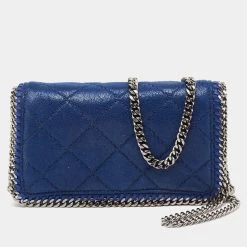 Stella McCartney Blue Quilted Faux Suede Falabella Flap Shoulder Bag For Women