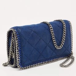 Stella McCartney Blue Quilted Faux Suede Falabella Flap Shoulder Bag For Women -Stella McCartney Sales luxury women stella mccartney used handbags p645172 007