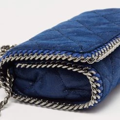 Stella McCartney Blue Quilted Faux Suede Falabella Flap Shoulder Bag For Women -Stella McCartney Sales luxury women stella mccartney used handbags p645172 010