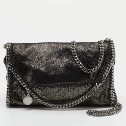 Stella McCartney Metallic Black Faux Leather Mini Falabella Crossbody Bag For Women