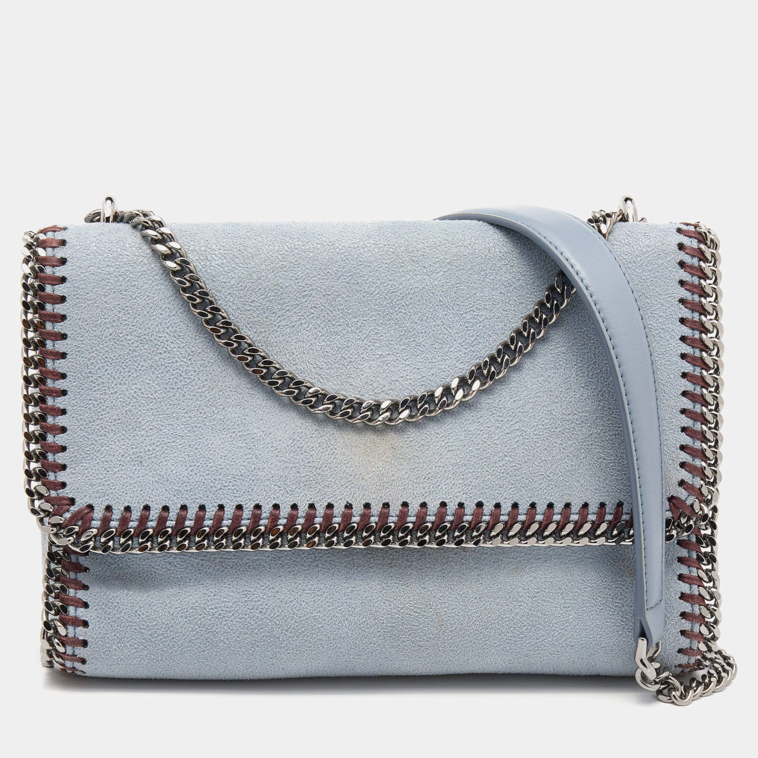 Stella McCartney Grey Faux Suede Falabella Flap Shoulder Bag For Women 3 Stella McCartney Grey Faux Suede Falabella Flap Shoulder Bag For Women