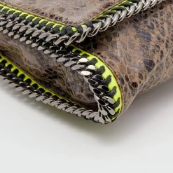 Stella McCartney Brown/Neon Green Faux Snakeskin Leather Falabella Crossbody Bag For Women -Stella McCartney Sales luxury women stella mccartney used handbags p648660 003