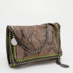 Stella McCartney Brown/Neon Green Faux Snakeskin Leather Falabella Crossbody Bag For Women -Stella McCartney Sales luxury women stella mccartney used handbags p648660 006