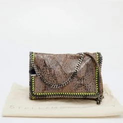 Stella McCartney Brown/Neon Green Faux Snakeskin Leather Falabella Crossbody Bag For Women -Stella McCartney Sales luxury women stella mccartney used handbags p648660 007