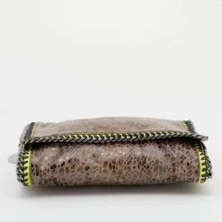 Stella McCartney Brown/Neon Green Faux Snakeskin Leather Falabella Crossbody Bag For Women -Stella McCartney Sales luxury women stella mccartney used handbags p648660 011
