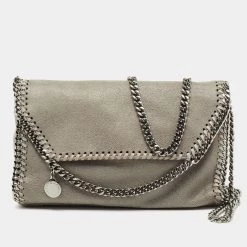 Stella McCartney Grey Faux Leather Falabella Flap Shoulder Bag For Women