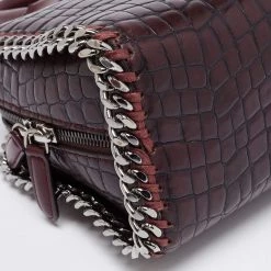 Stella McCartney Burgundy Faux Leather Falabella Box Top Handle Bag For Women -Stella McCartney Sales luxury women stella mccartney used handbags p654795 012