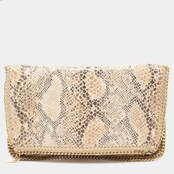 Stella McCartney Beige Faux Python Effect Leather Falabella Slim Clutch For Women