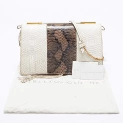 Stella McCartney White/Green Faux Snakeskin Effect Leather Flo Shoulder Bag For Women -Stella McCartney Sales luxury women stella mccartney used handbags p660847 003