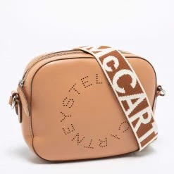 Stella McCartney Brown Faux Leather Perforated Logo Mini Camera Bag For Women -Stella McCartney Sales luxury women stella mccartney used handbags p668875 009