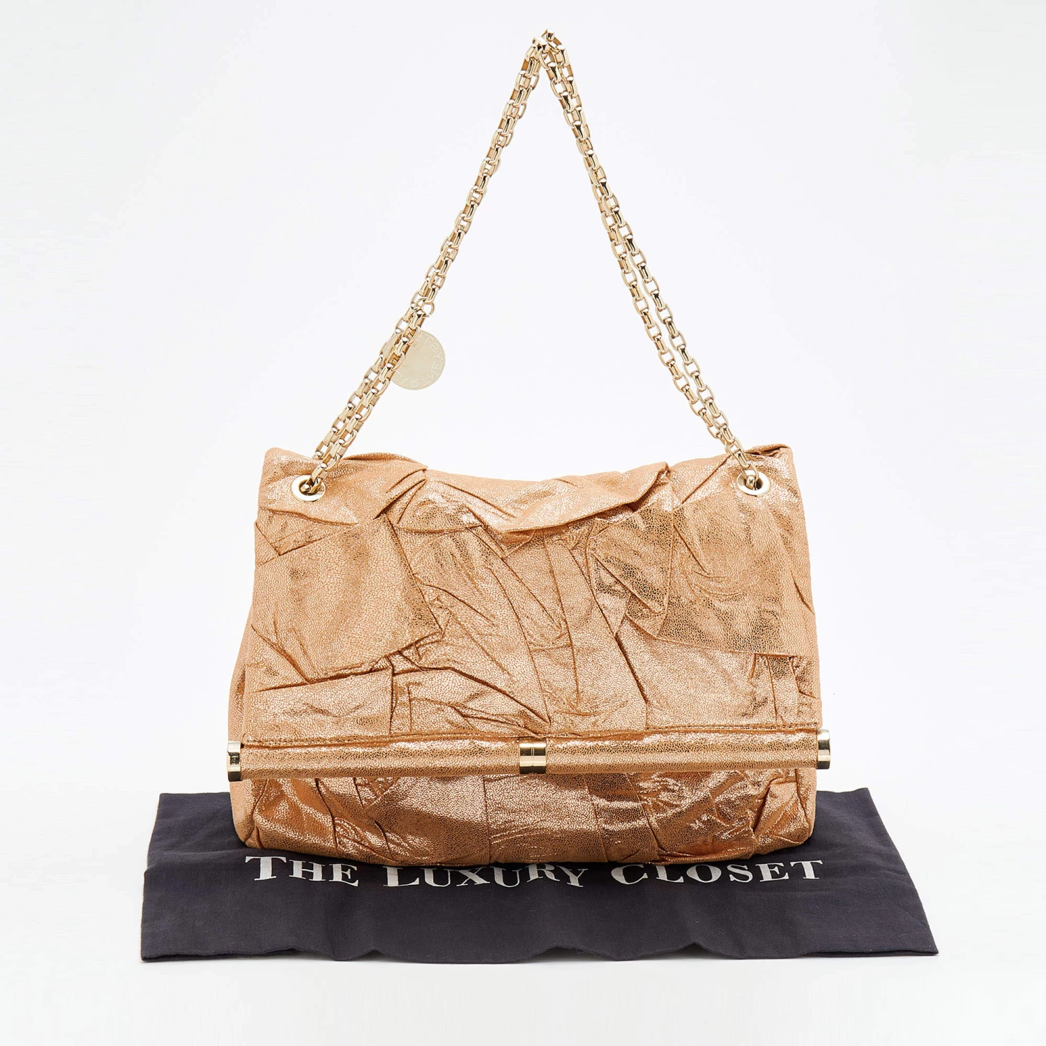 Stella McCartney Metallic Gold Faux Leather Flap Shoulder Bag For Women 11 Stella McCartney Metallic Gold Faux Leather Flap Shoulder Bag For Women - Image 9