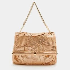 Stella McCartney Metallic Gold Faux Leather Flap Shoulder Bag For Women