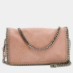 Stella McCartney Pale Pink Faux Leather Falabella Flap Shoulder Bag For Women