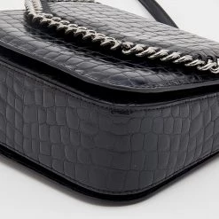 Stella McCartney Black Croc Embossed Faux Leather Medium Falabella Star Box Bag For Women -Stella McCartney Sales luxury women stella mccartney used handbags p670742 009