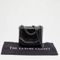 Stella McCartney Black Croc Embossed Faux Leather Medium Falabella Star Box Bag For Women -Stella McCartney Sales luxury women stella mccartney used handbags p670742 013