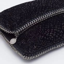 Stella Mccartney Black Falabella Sequin Fold-Over Clutch For Women -Stella McCartney Sales luxury women stella mccartney used handbags p670749 001