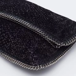 Stella Mccartney Black Falabella Sequin Fold-Over Clutch For Women -Stella McCartney Sales luxury women stella mccartney used handbags p670749 002