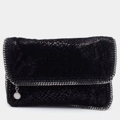 Stella Mccartney Black Falabella Sequin Fold-Over Clutch For Women