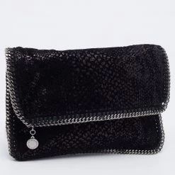 Stella Mccartney Black Falabella Sequin Fold-Over Clutch For Women -Stella McCartney Sales luxury women stella mccartney used handbags p670749 005