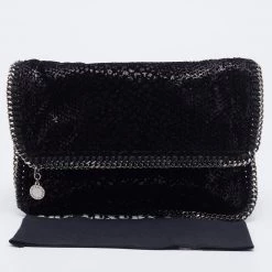 Stella Mccartney Black Falabella Sequin Fold-Over Clutch For Women -Stella McCartney Sales luxury women stella mccartney used handbags p670749 007