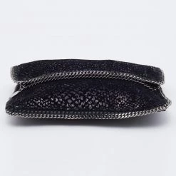 Stella Mccartney Black Falabella Sequin Fold-Over Clutch For Women -Stella McCartney Sales luxury women stella mccartney used handbags p670749 011