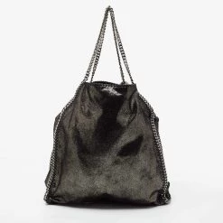 Stella McCartney Black/Silver Faux Suede Large Falabella Tote For Women 16 Stella McCartney Black/Silver Faux Suede Large Falabella Tote For Women -Stella McCartney Sales luxury women stella mccartney used handbags p674808 005