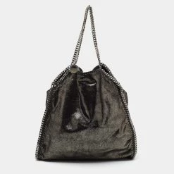 Stella McCartney Black/Silver Faux Suede Large Falabella Tote For Women