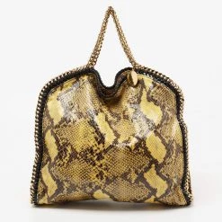 Stella McCartney Yellow/Black Faux Python Coated Suede Small Falabella Tote For Women -Stella McCartney Sales luxury women stella mccartney used handbags p676770 004