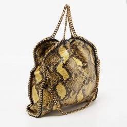 Stella McCartney Yellow/Black Faux Python Coated Suede Small Falabella Tote For Women -Stella McCartney Sales luxury women stella mccartney used handbags p676770 005