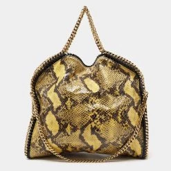 Stella McCartney Yellow/Black Faux Python Coated Suede Small Falabella Tote For Women