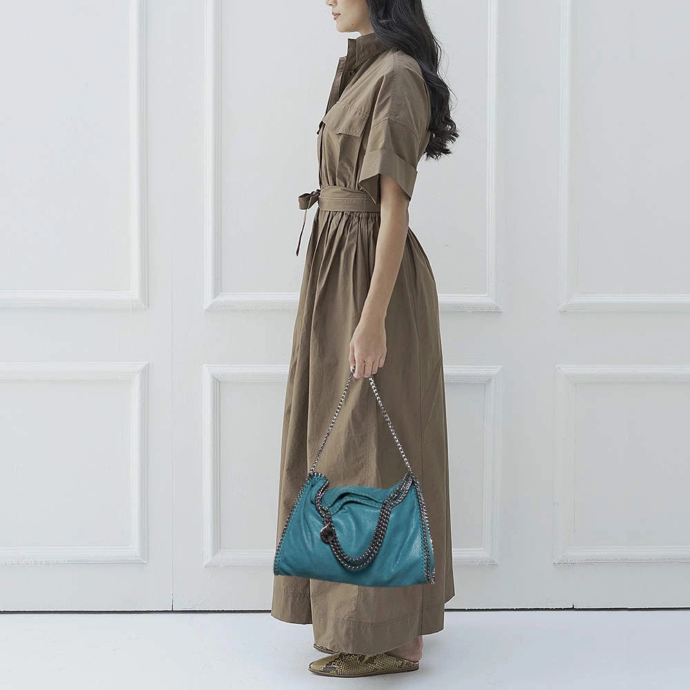 Stella McCartney Blue Faux Leather Small Falabella Chain Tote For Women 4 Stella McCartney Blue Faux Leather Small Falabella Chain Tote For Women - Image 2