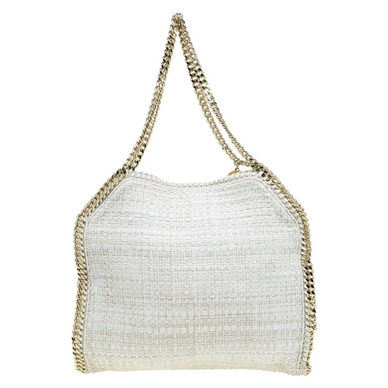 Stella McCartney Beige Woven Glitter Fabric Small Falabella Tote For Women 3 Stella McCartney Beige Woven Glitter Fabric Small Falabella Tote For Women