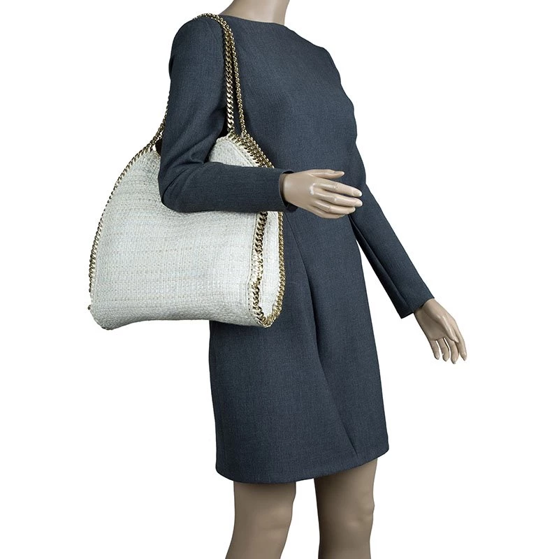 Stella McCartney Beige Woven Glitter Fabric Small Falabella Tote For Women 4 Stella McCartney Beige Woven Glitter Fabric Small Falabella Tote For Women - Image 2