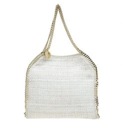 Stella McCartney Beige Woven Glitter Fabric Small Falabella Tote For Women 14 Stella McCartney Beige Woven Glitter Fabric Small Falabella Tote For Women -Stella McCartney Sales luxury women stella mccartney used handbags p79443 004