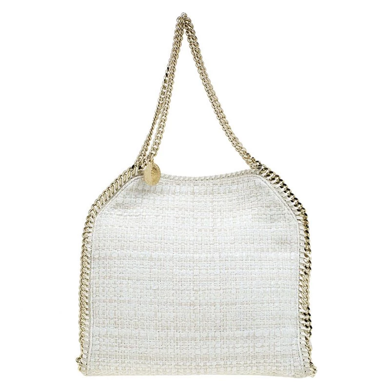 Stella McCartney Beige Woven Glitter Fabric Small Falabella Tote For Women 6 Stella McCartney Beige Woven Glitter Fabric Small Falabella Tote For Women - Image 4