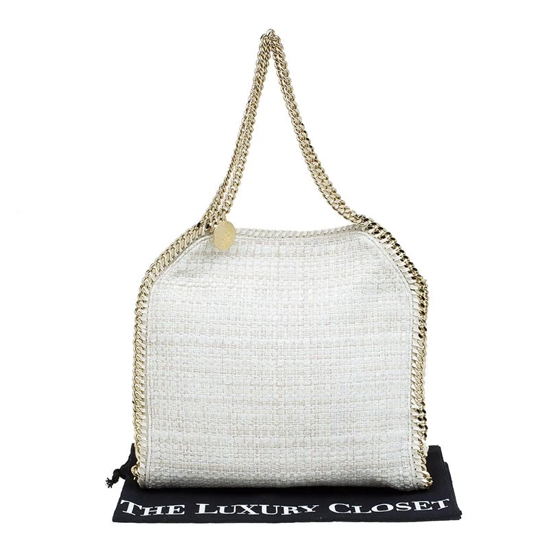 Stella McCartney Beige Woven Glitter Fabric Small Falabella Tote For Women 11 Stella McCartney Beige Woven Glitter Fabric Small Falabella Tote For Women - Image 9