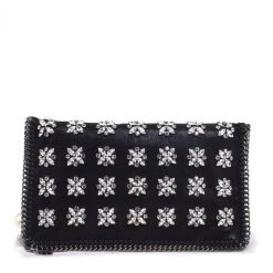 Stella McCartney Black Faux Leather Crystal Embellished Foldover Clutch For Women