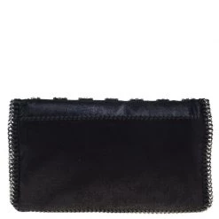 Stella McCartney Black Faux Leather Crystal Embellished Foldover Clutch For Women -Stella McCartney Sales luxury women stella mccartney used handbags p91862 0004