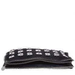 Stella McCartney Black Faux Leather Crystal Embellished Foldover Clutch For Women -Stella McCartney Sales luxury women stella mccartney used handbags p91862 0006