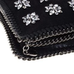 Stella McCartney Black Faux Leather Crystal Embellished Foldover Clutch For Women -Stella McCartney Sales luxury women stella mccartney used handbags p91862 0010