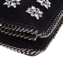 Stella McCartney Black Faux Leather Crystal Embellished Foldover Clutch For Women -Stella McCartney Sales luxury women stella mccartney used handbags p91862 0011