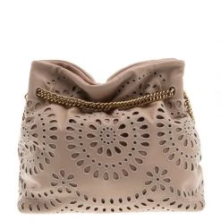 Stella McCartney Beige Faux Leather Eyelet Noma Bucket Bag For Women -Stella McCartney Sales luxury women stella mccartney used handbags p93577 004