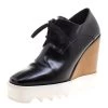 Stella McCartney Black Faux Leather Leana Wooden Wedge Lace-Up Oxfords Size 38 For Women -Stella McCartney Sales luxury women stella mccartney used shoes p101732 0001