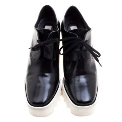 Stella McCartney Black Faux Leather Leana Wooden Wedge Lace-Up Oxfords Size 38 For Women -Stella McCartney Sales luxury women stella mccartney used shoes p101732 0003