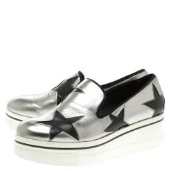 Stella McCartney Grey Metallic Faux Leather Binx Star Platform Slip On Sneakers Size 38 For Women -Stella McCartney Sales luxury women stella mccartney used shoes p109322 004