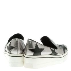 Stella McCartney Grey Metallic Faux Leather Binx Star Platform Slip On Sneakers Size 38 For Women -Stella McCartney Sales luxury women stella mccartney used shoes p109322 005