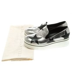 Stella McCartney Grey Metallic Faux Leather Binx Star Platform Slip On Sneakers Size 38 For Women -Stella McCartney Sales luxury women stella mccartney used shoes p109322 008