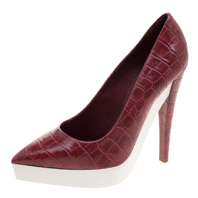 Stella McCartney Red Croc Embossed Faux Leather Platform Pumps Size 39 For Women 3 Stella McCartney Red Croc Embossed Faux Leather Platform Pumps Size 39 For Women