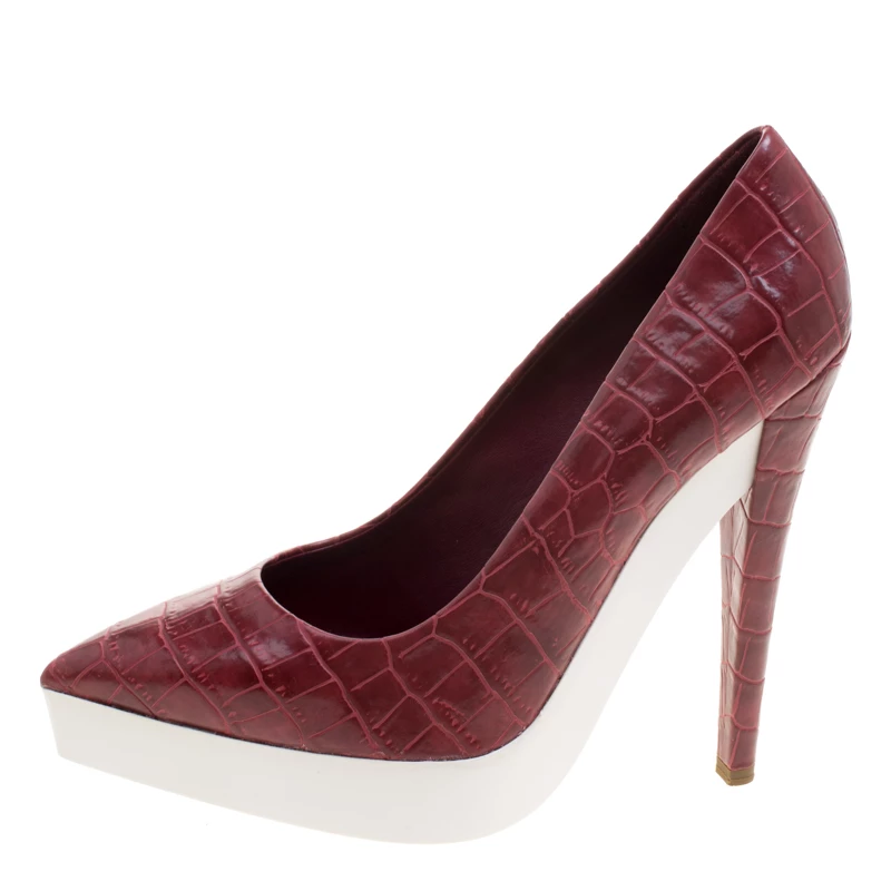 Stella McCartney Red Croc Embossed Faux Leather Platform Pumps Size 39 For Women 4 Stella McCartney Red Croc Embossed Faux Leather Platform Pumps Size 39 For Women - Image 2